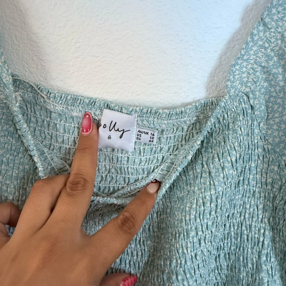 Princess Polly Blue Puff Sleeve Smocked Blouse